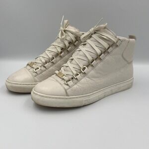 Balenciaga Arena Leather High Top Sneakers Gold Hardware Womens EU37 US7 White